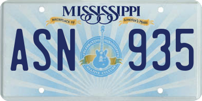 MS license plate ASN935