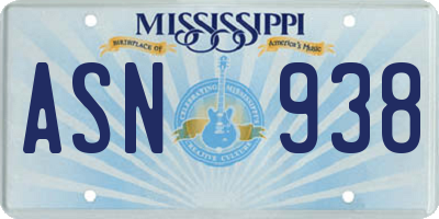 MS license plate ASN938