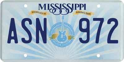 MS license plate ASN972