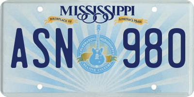 MS license plate ASN980