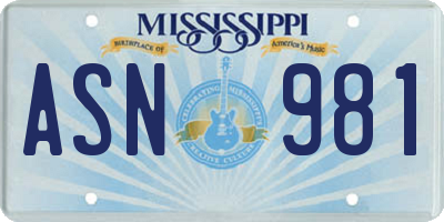 MS license plate ASN981