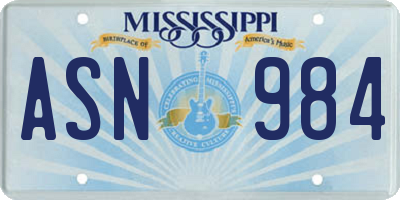 MS license plate ASN984