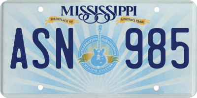MS license plate ASN985