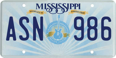 MS license plate ASN986