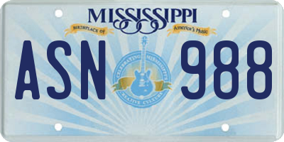 MS license plate ASN988