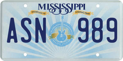 MS license plate ASN989