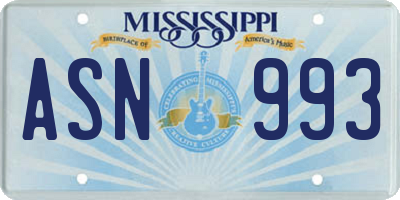 MS license plate ASN993