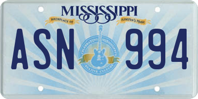 MS license plate ASN994