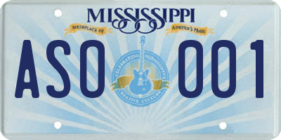 MS license plate ASO001