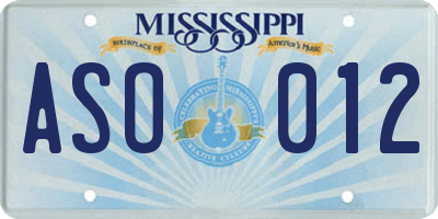 MS license plate ASO012