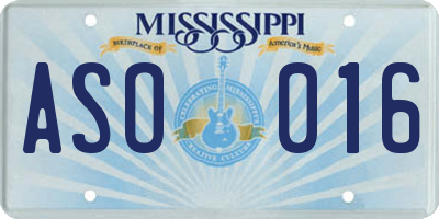 MS license plate ASO016