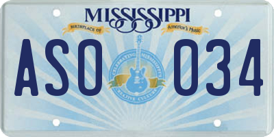 MS license plate ASO034