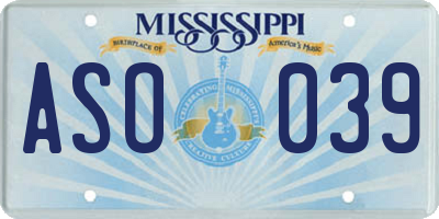 MS license plate ASO039