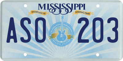 MS license plate ASO203