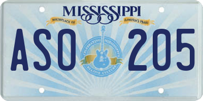 MS license plate ASO205