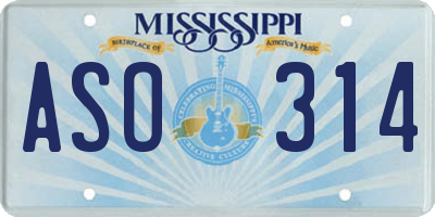MS license plate ASO314