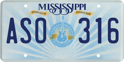 MS license plate ASO316