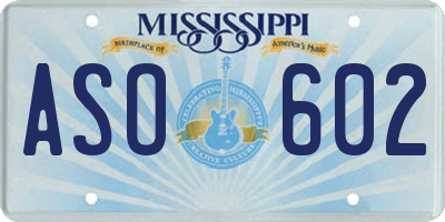 MS license plate ASO602