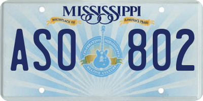 MS license plate ASO802