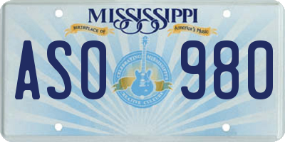 MS license plate ASO980