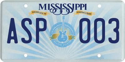 MS license plate ASP003