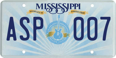 MS license plate ASP007