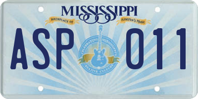 MS license plate ASP011