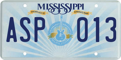MS license plate ASP013