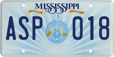 MS license plate ASP018
