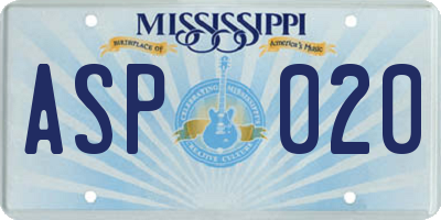 MS license plate ASP020
