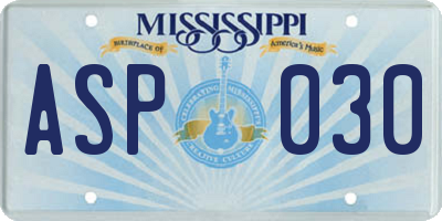 MS license plate ASP030