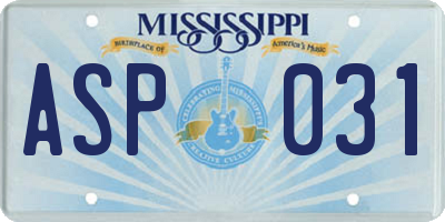MS license plate ASP031