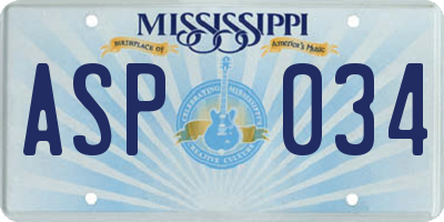 MS license plate ASP034