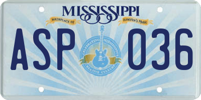 MS license plate ASP036