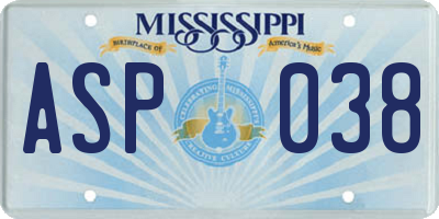 MS license plate ASP038