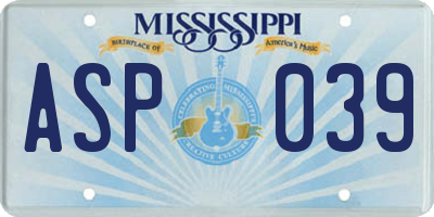 MS license plate ASP039
