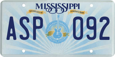 MS license plate ASP092