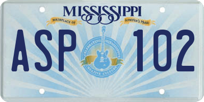 MS license plate ASP102