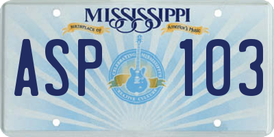 MS license plate ASP103