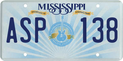 MS license plate ASP138