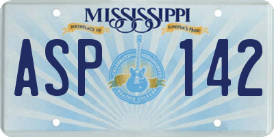 MS license plate ASP142