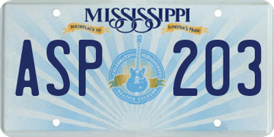 MS license plate ASP203