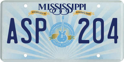 MS license plate ASP204