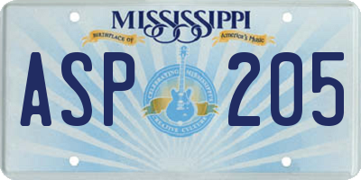 MS license plate ASP205