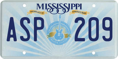 MS license plate ASP209