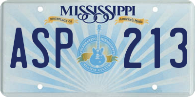 MS license plate ASP213