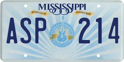 MS license plate ASP214
