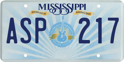 MS license plate ASP217