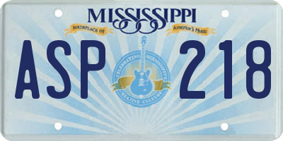 MS license plate ASP218