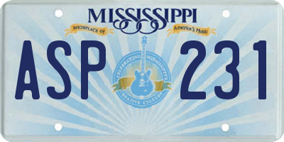 MS license plate ASP231